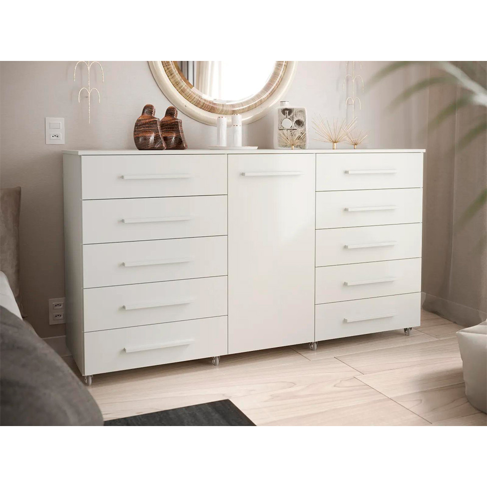 Cômoda Imperial 1 Porta 10 Gavetas Branca
