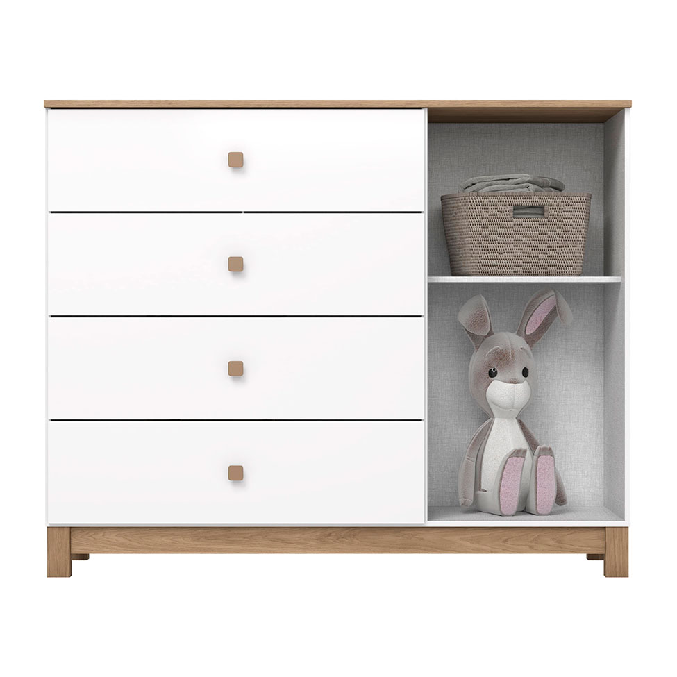 Cômoda Infantil Aconchego 1 PT 4 GV Branca e Jequitibá