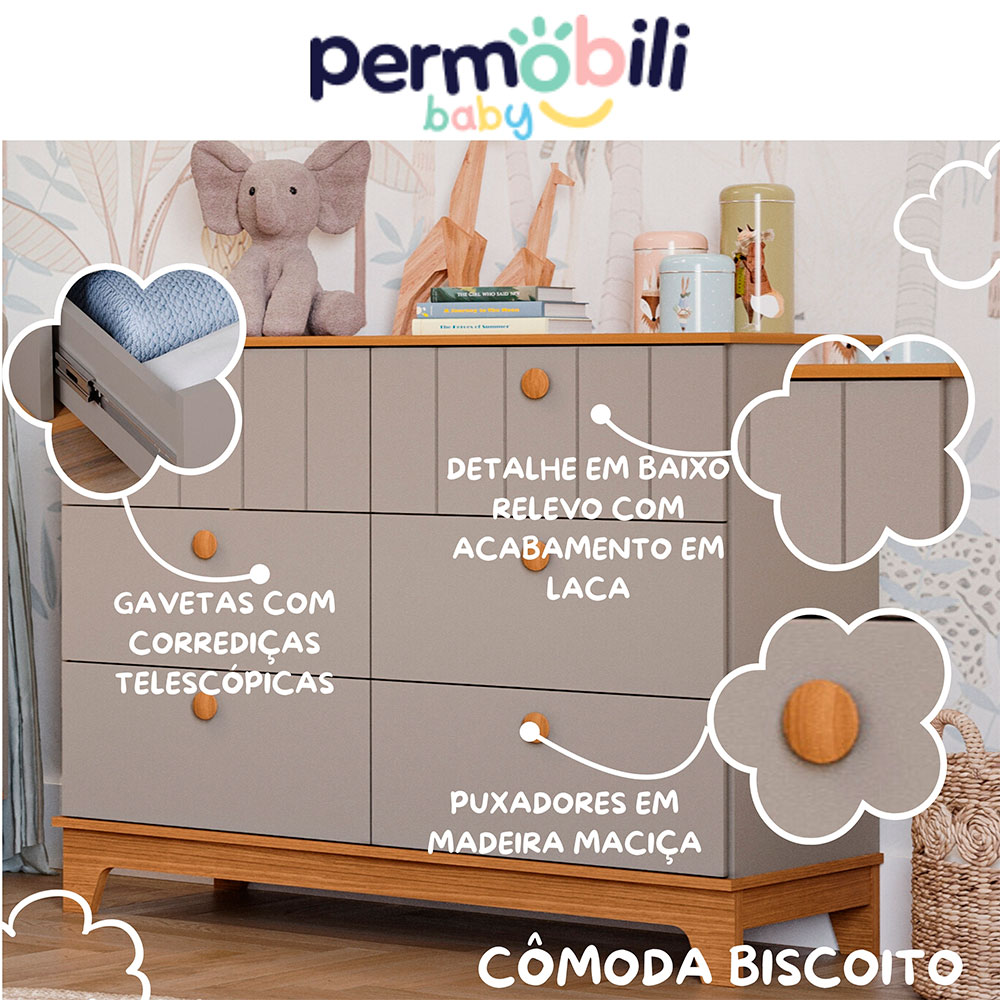 Cômoda Infantil Biscoito 6 GV Fendi e Nature