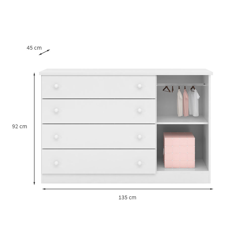 Cômoda Infantil Eloísa 1 PT 4 GV Branca