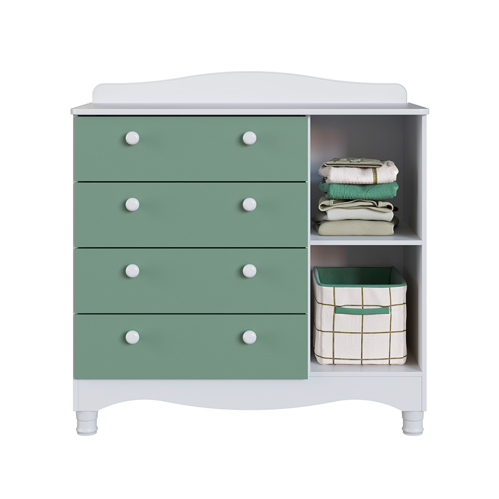 Cômoda Infantil Encanto 4 GV 1 PT Branca e Verde