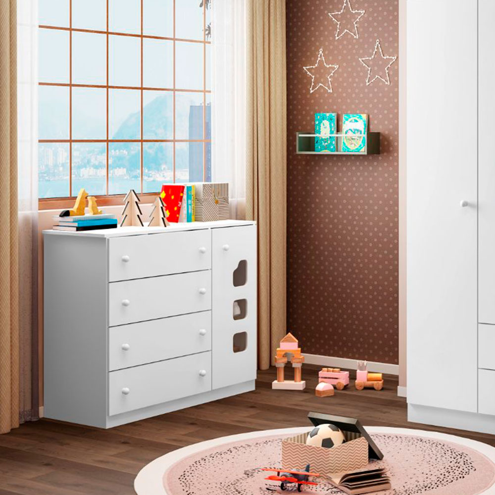 Cômoda Infantil Lívia 1 PT 4 GV Branca