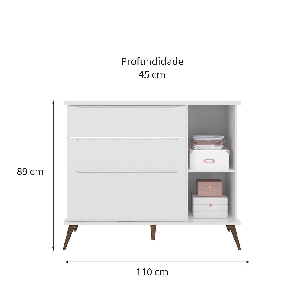 Cômoda Infantil Melinda 1 PT 3 GV Branca