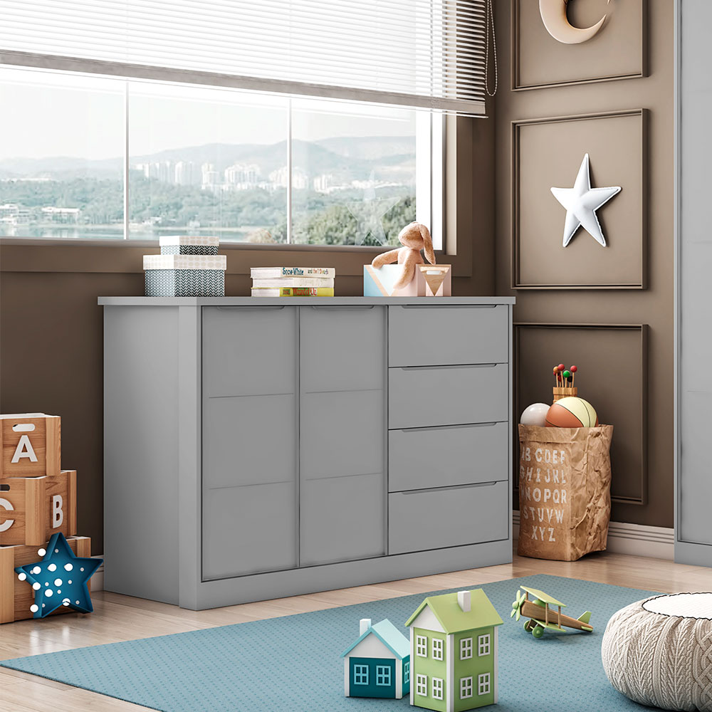 Cômoda Infantil Pérola 2 PT 4 GV Cinza