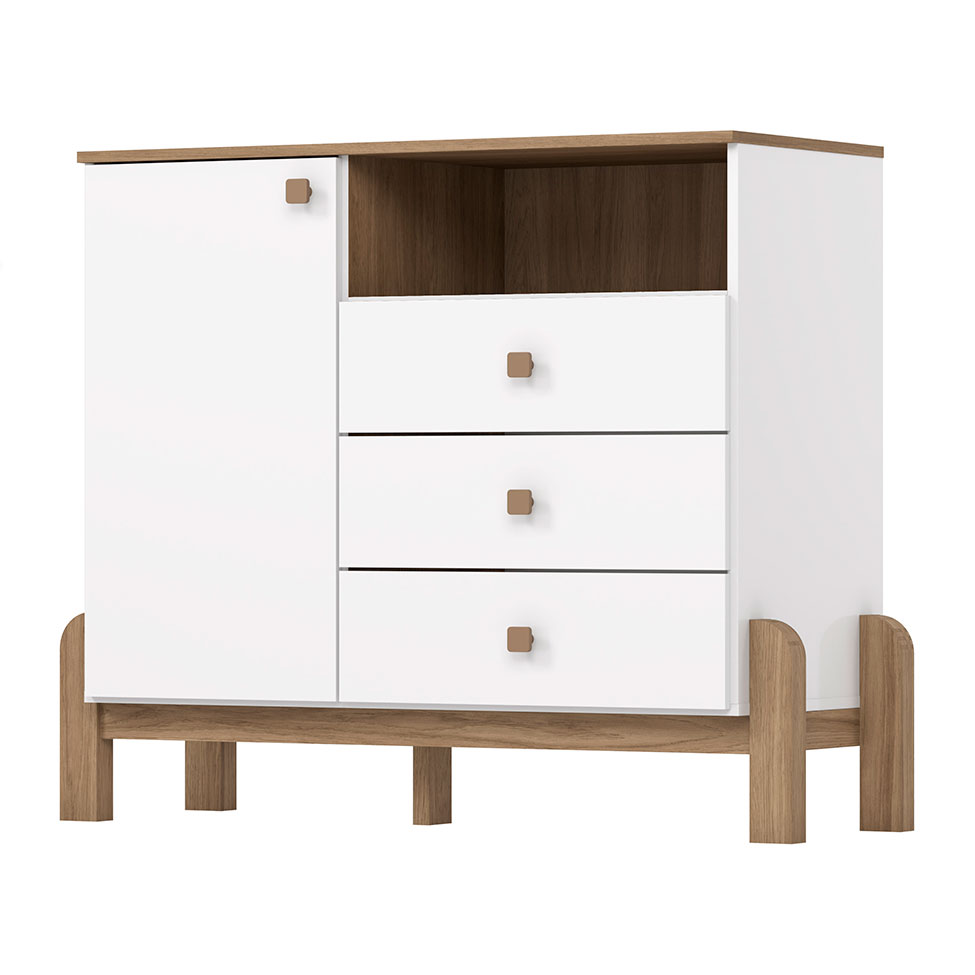 Cômoda Infantil Ternura 1 PT 3 GV Branca e Jequitibá