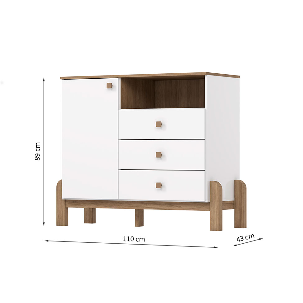 Cômoda Infantil Ternura 1 PT 3 GV Branca e Jequitibá