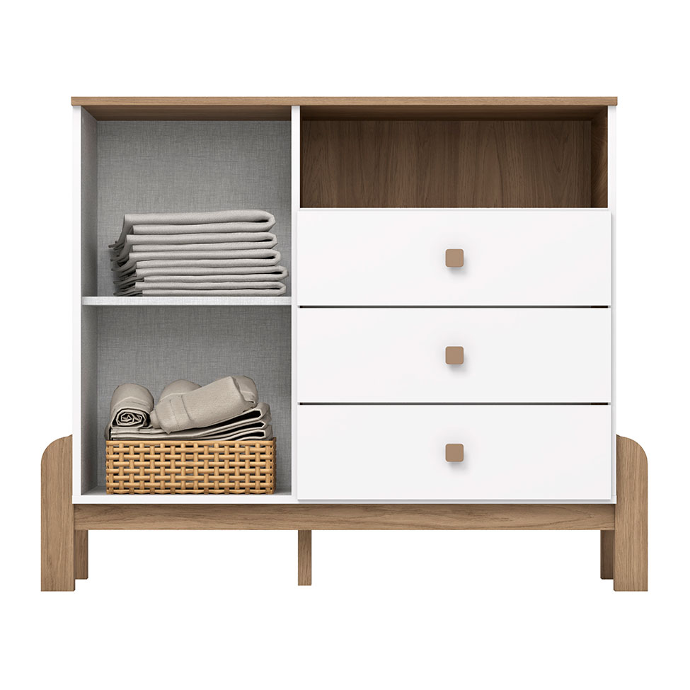 Cômoda Infantil Ternura 1 PT 3 GV Branca e Jequitibá