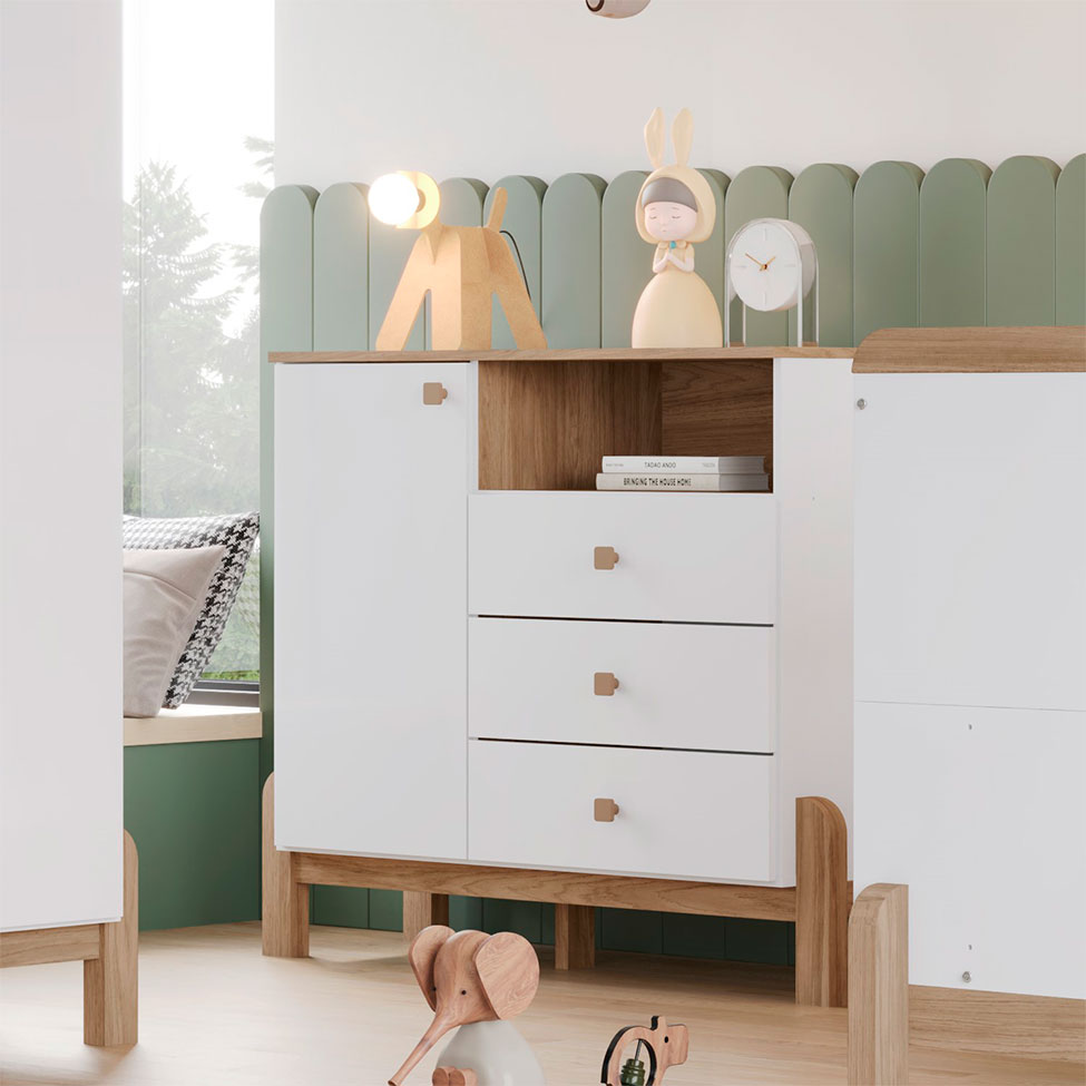 Cômoda Infantil Ternura 1 PT 3 GV Branca e Jequitibá