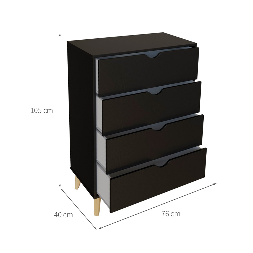Cômoda Ipanema 4 Gavetas Preta 76 cm