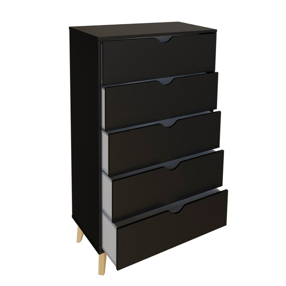 Cômoda Ipanema 5 Gavetas Preta 76 cm