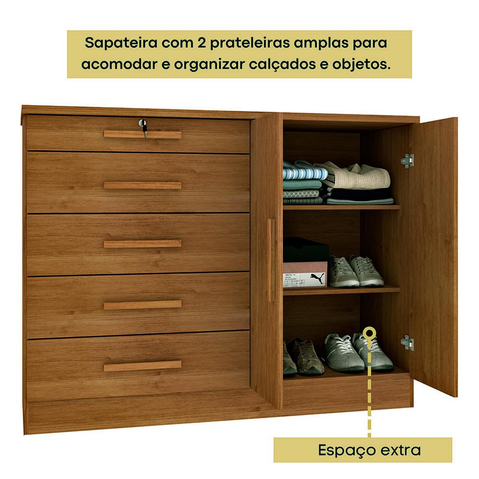 Cômoda Istambul 2 Portas 5 Gavetas Cinamomo