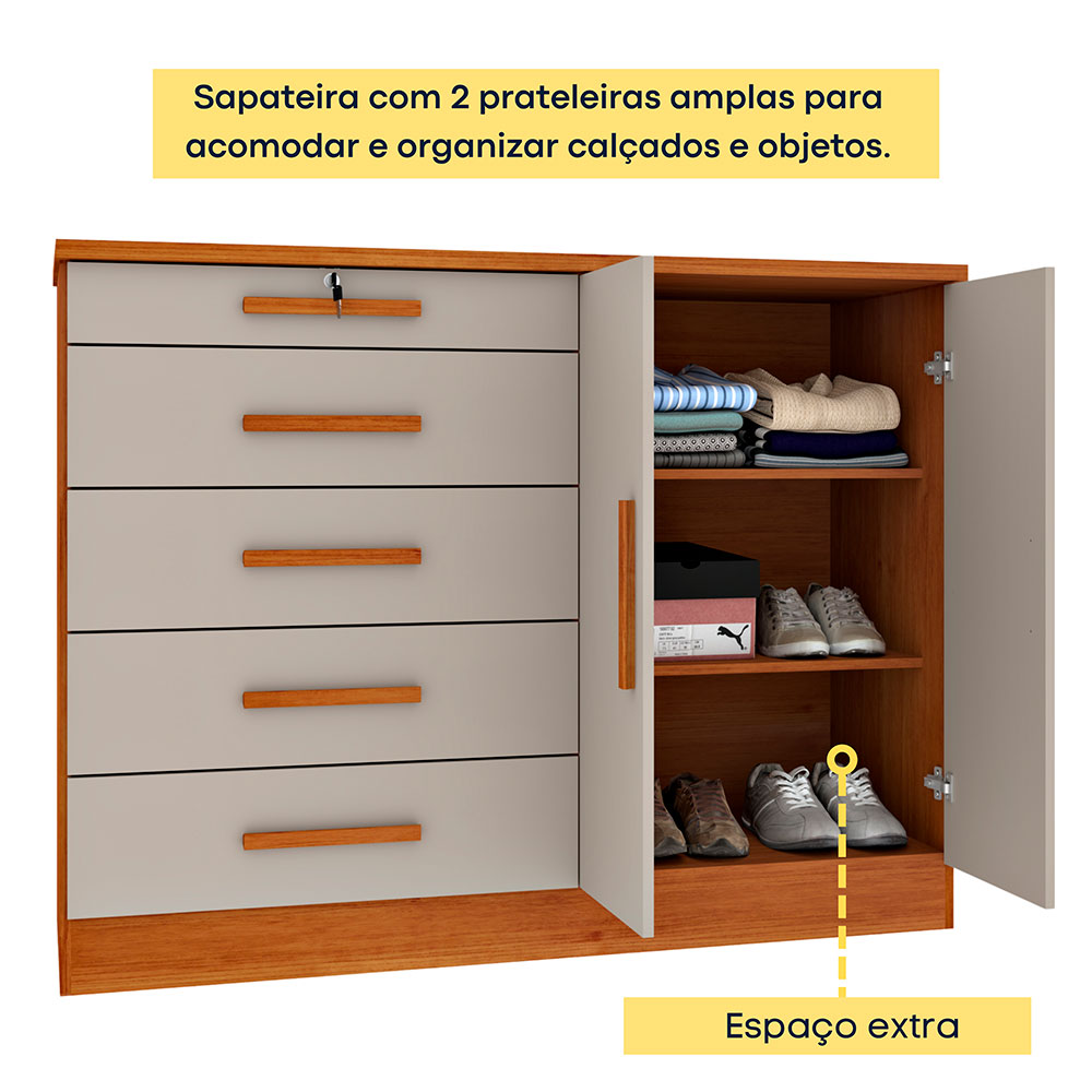 Cômoda Istambul 2 Portas 5 Gavetas Cinamomo e Off White