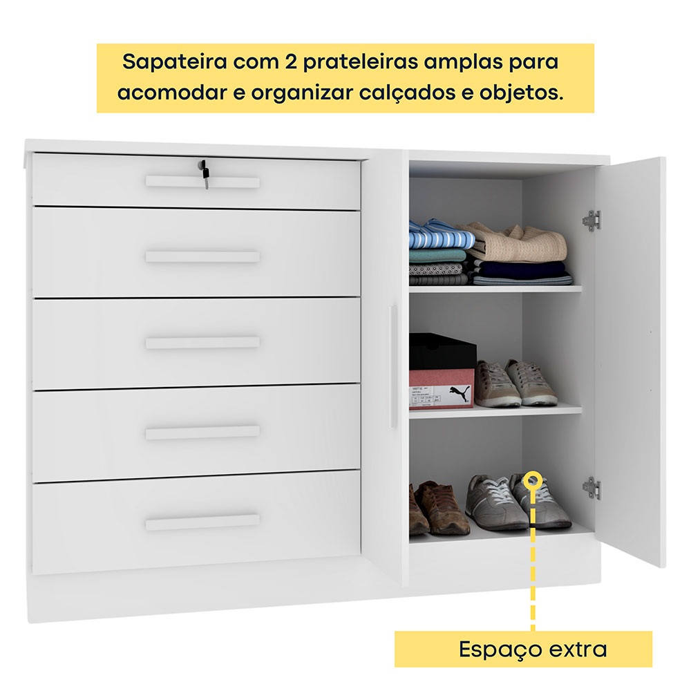 Cômoda Istambul 2 Portas 5 Gavetas Neve