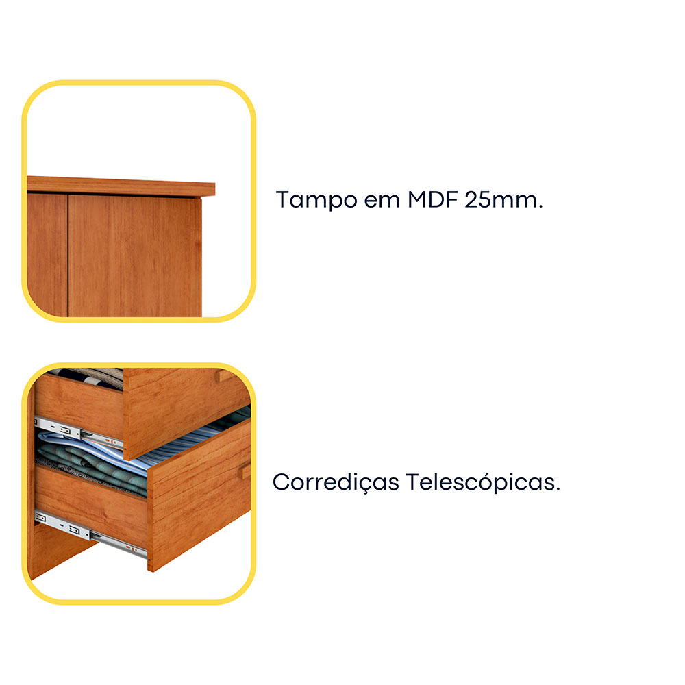 Cômoda Istambul com Pés 2 Portas 5 Gavetas Cinamomo