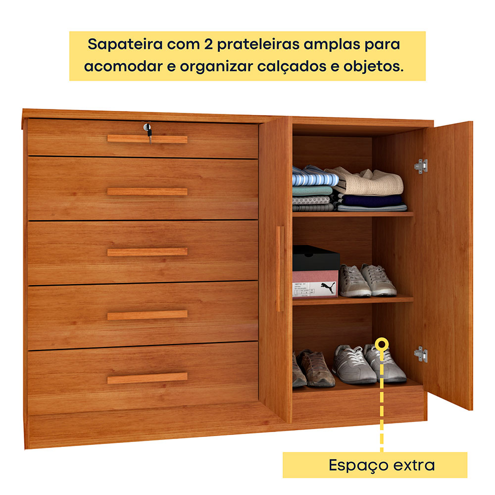Cômoda Istambul com Pés 2 Portas 5 Gavetas Cinamomo