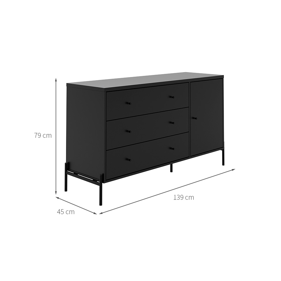 Cômoda Jasper 1 Porta 3 Gavetas Preta