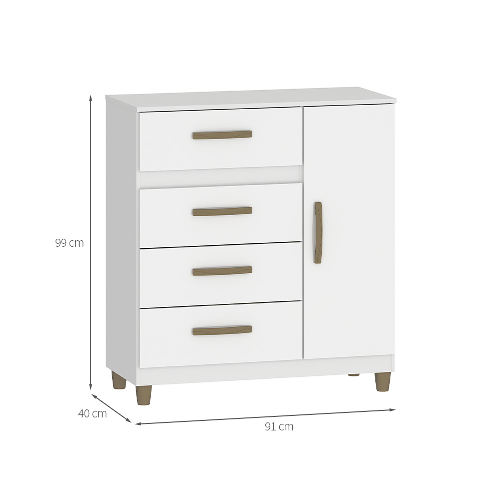 Cômoda Leme 1 Porta 4 Gavetas Branco