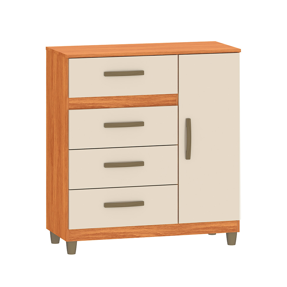 Cômoda Leme 1 Porta 4 Gavetas Cinamomo e Off White