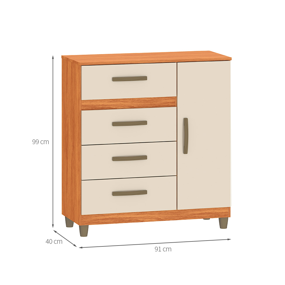 Cômoda Leme 1 Porta 4 Gavetas Cinamomo e Off White