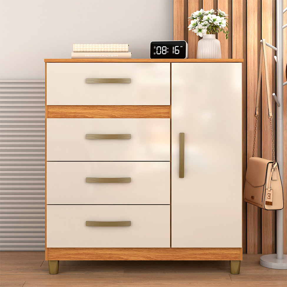 Cômoda Leme 1 Porta 4 Gavetas Cinamomo e Off White