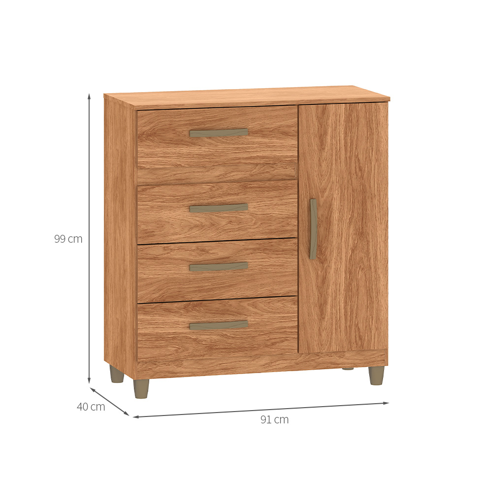 Cômoda Leme 1 Porta 4 Gavetas Mel