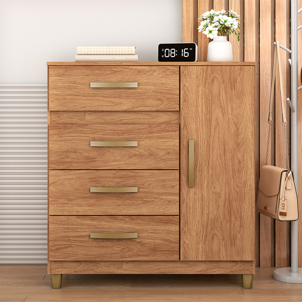 Cômoda Leme 1 Porta 4 Gavetas Mel