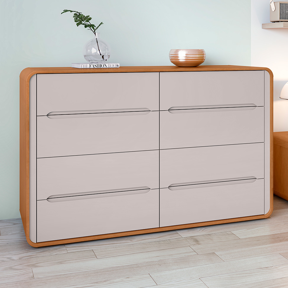 Cômoda Loop 8 Gavetas Amêndoa e Off White