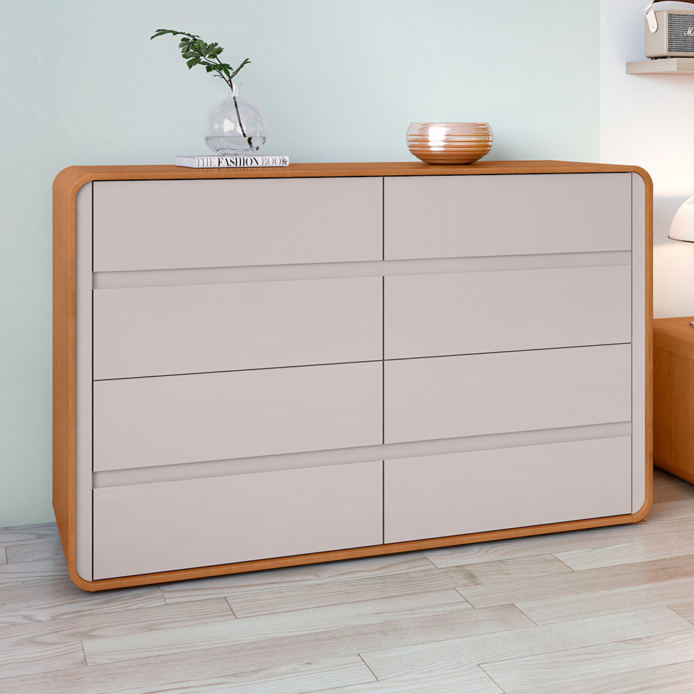 Cômoda Loop 8 Gavetas Amêndoa e Off White