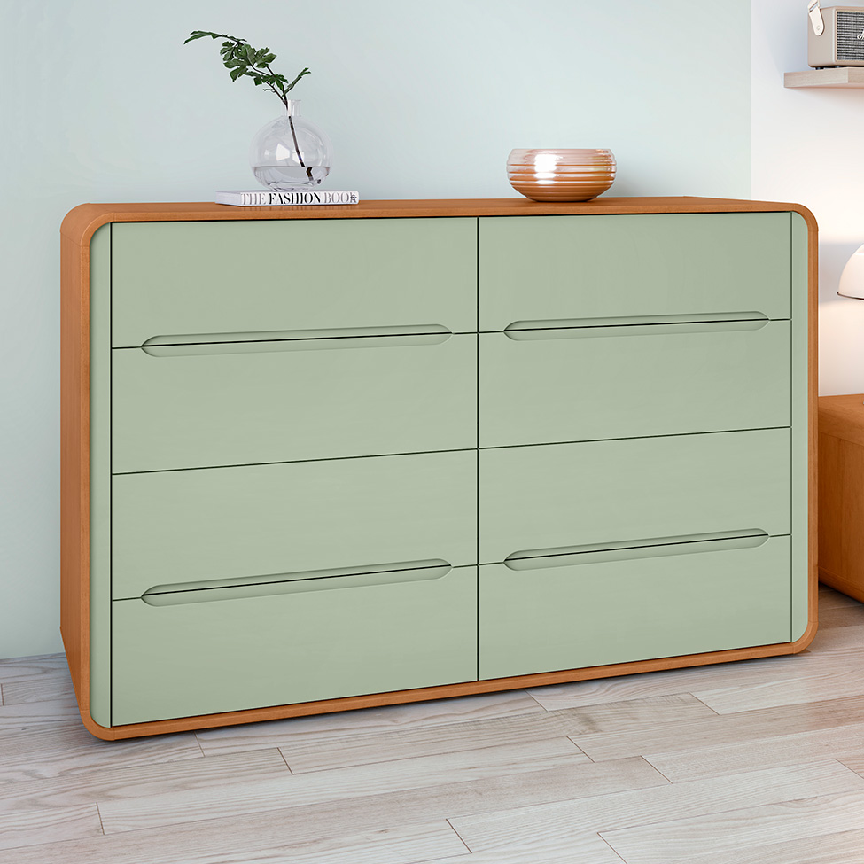 Cômoda Loop 8 Gavetas Amêndoa e Salvia