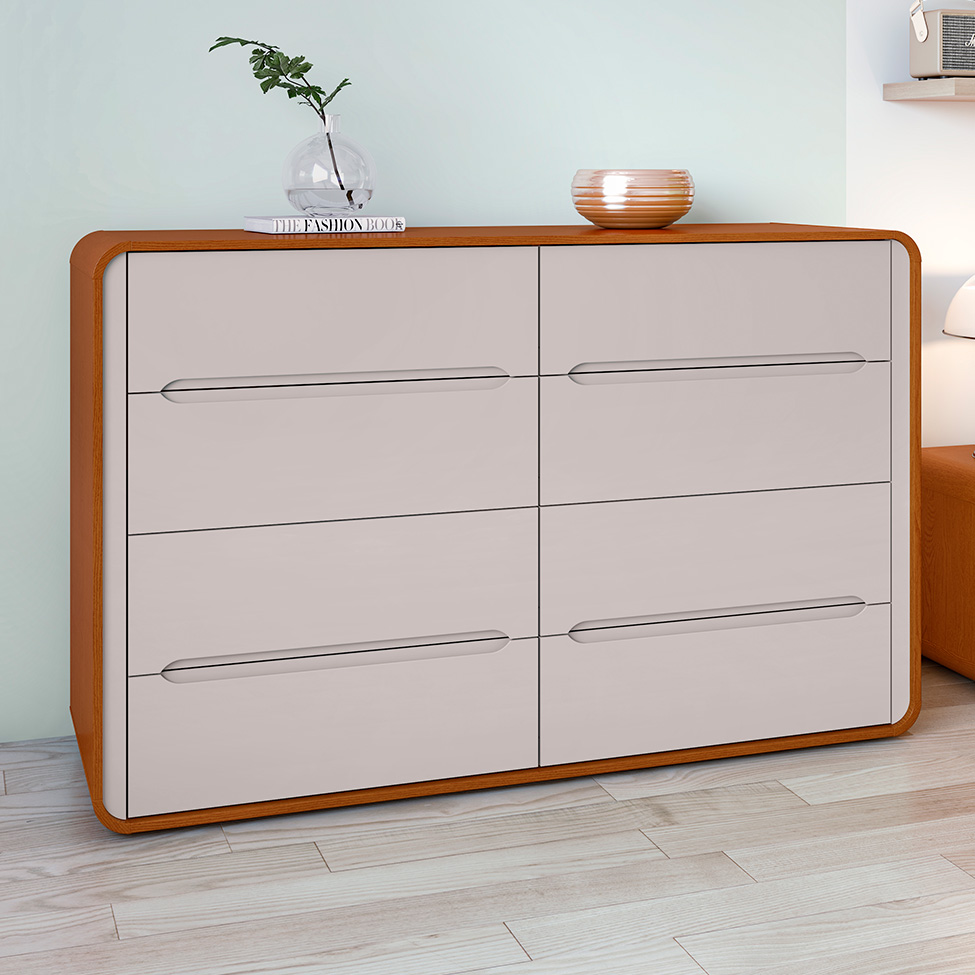 Cômoda Loop 8 Gavetas Frassino e Off White
