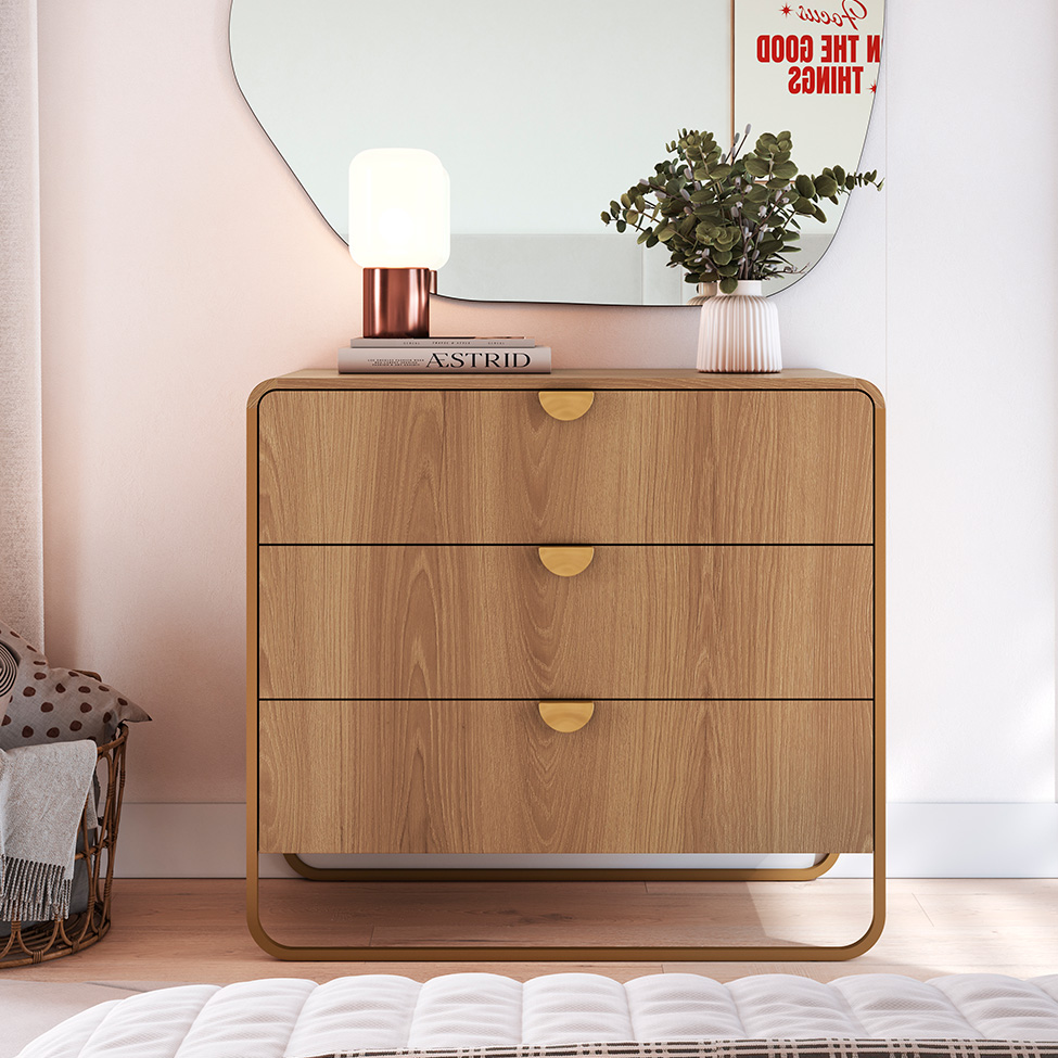 Cômoda Luna 3 Gavetas Hanover e Dourado