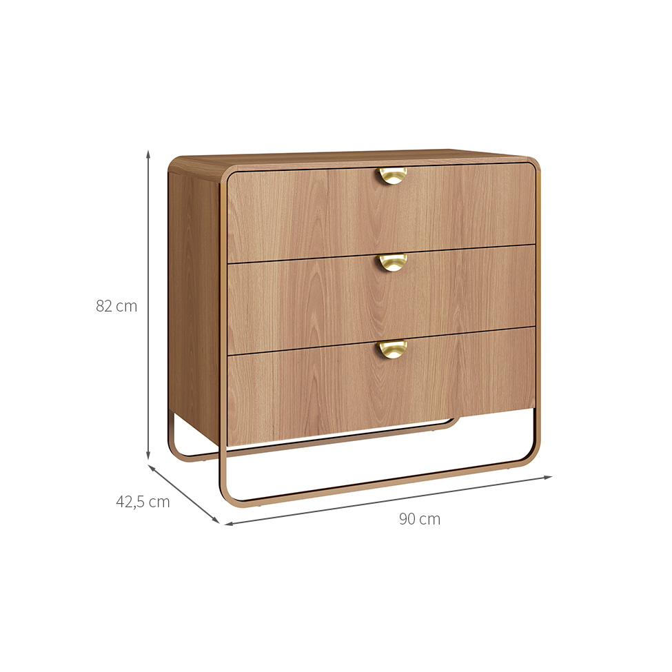 Cômoda Luna 3 Gavetas Hanover e Dourado