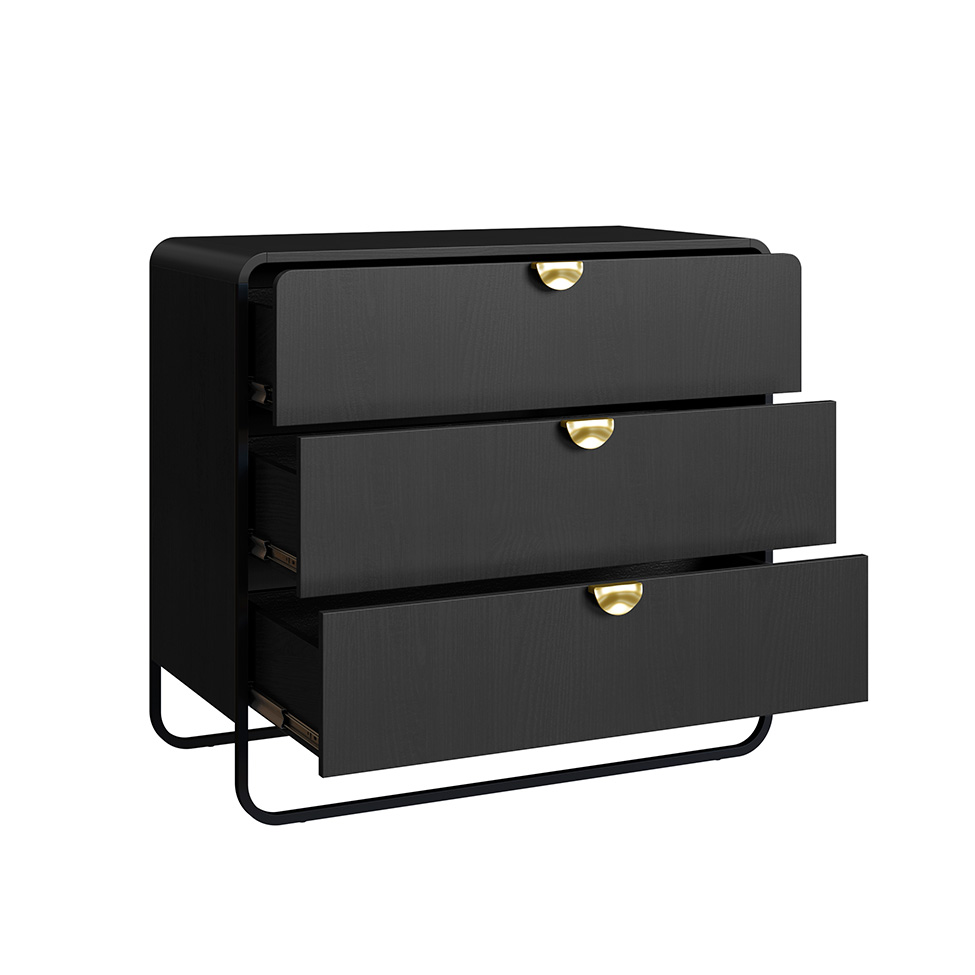 Cômoda Luna 3 Gavetas Preto e Dourado