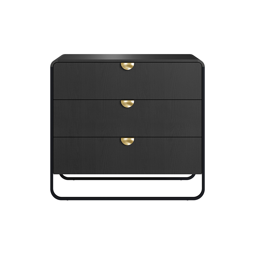 Cômoda Luna 3 Gavetas Preto e Dourado
