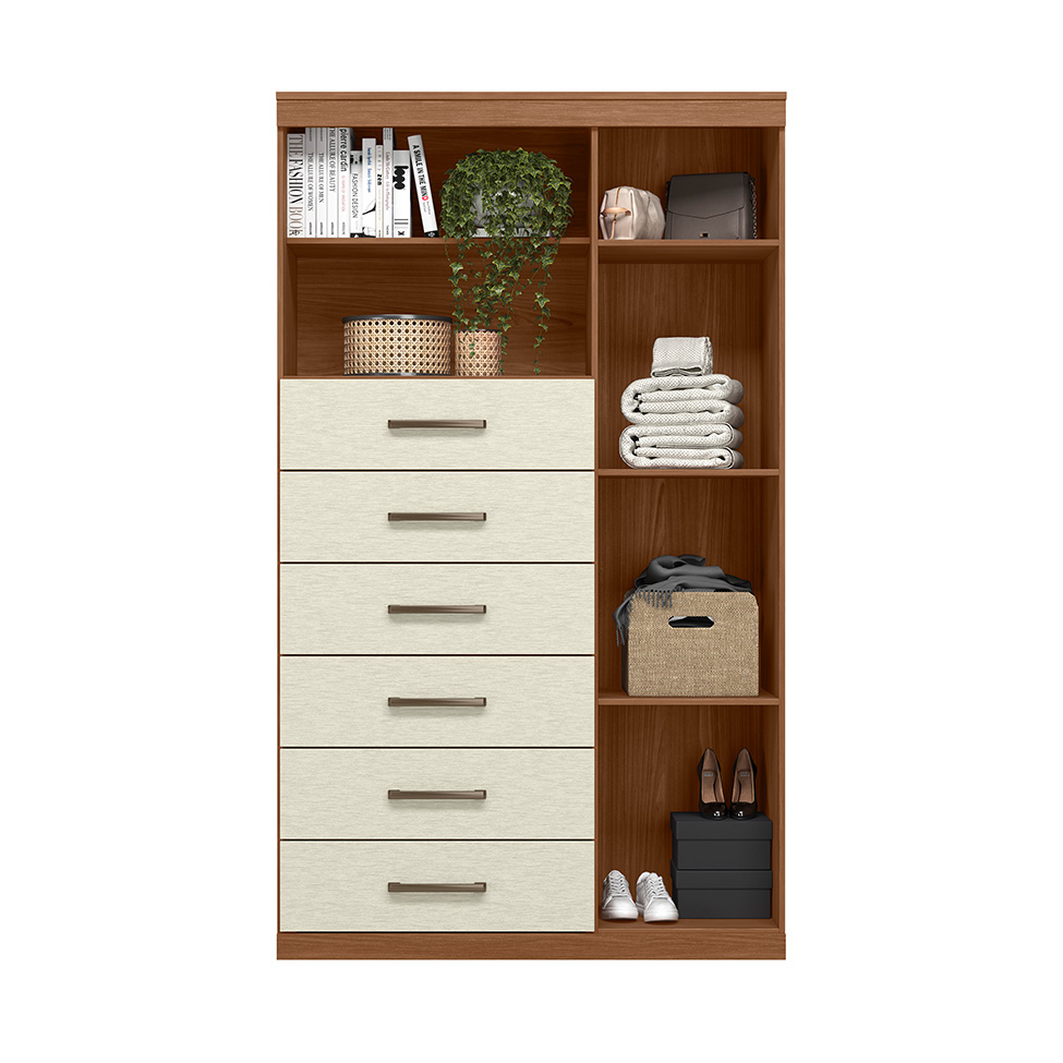 Cômoda Marabá 1 Porta 6 Gavetas Jatobá e Areia