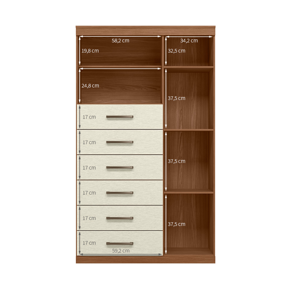 Cômoda Marabá 1 Porta 6 Gavetas Jatobá e Areia