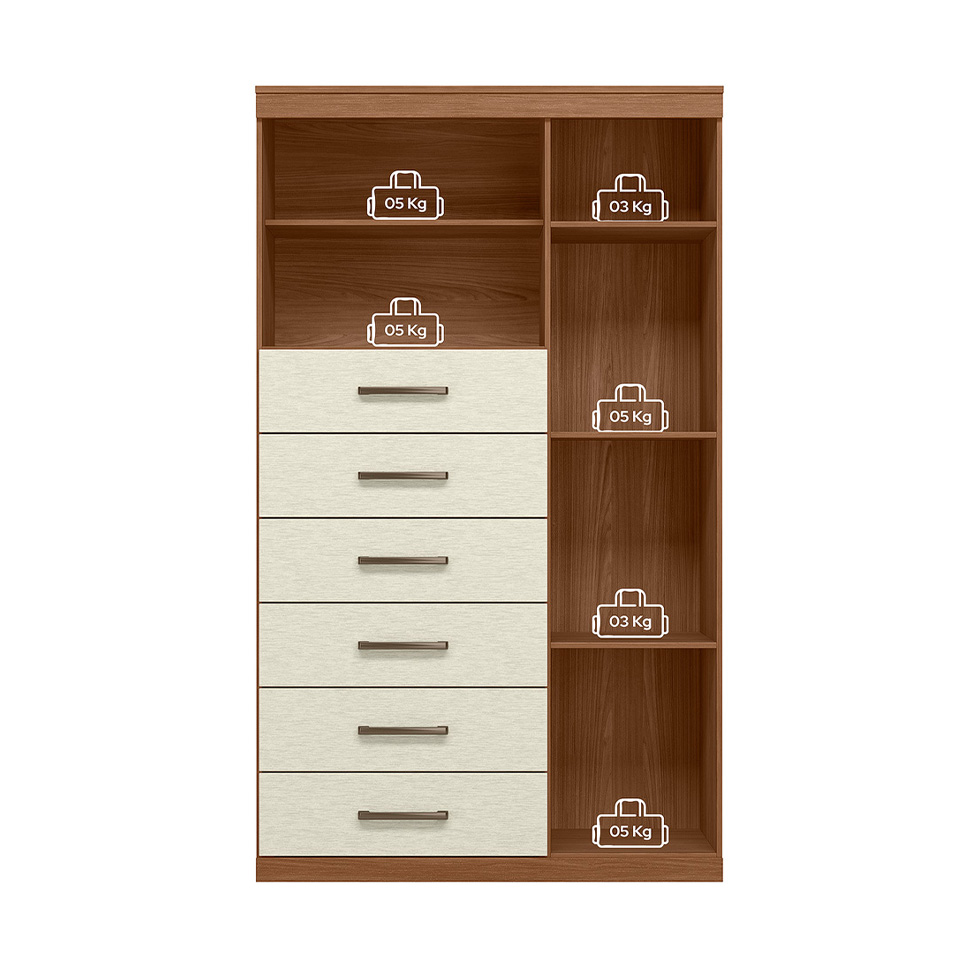 Cômoda Marabá 1 Porta 6 Gavetas Jatobá e Areia