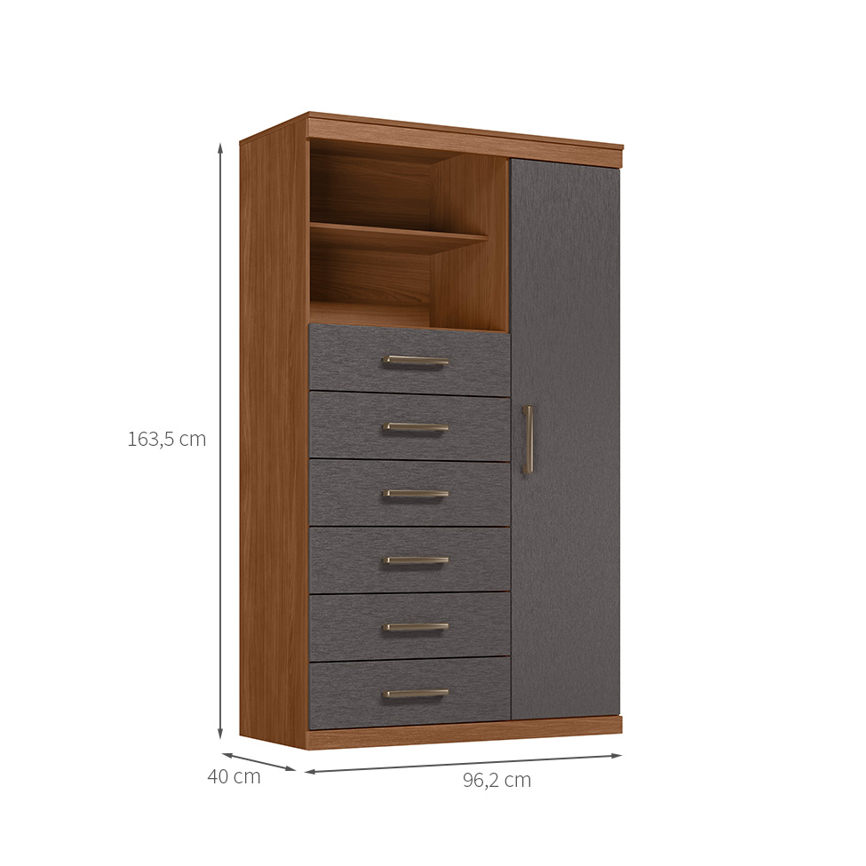 Cômoda Marabá 1 Porta 6 Gavetas Jatobá e Grafite