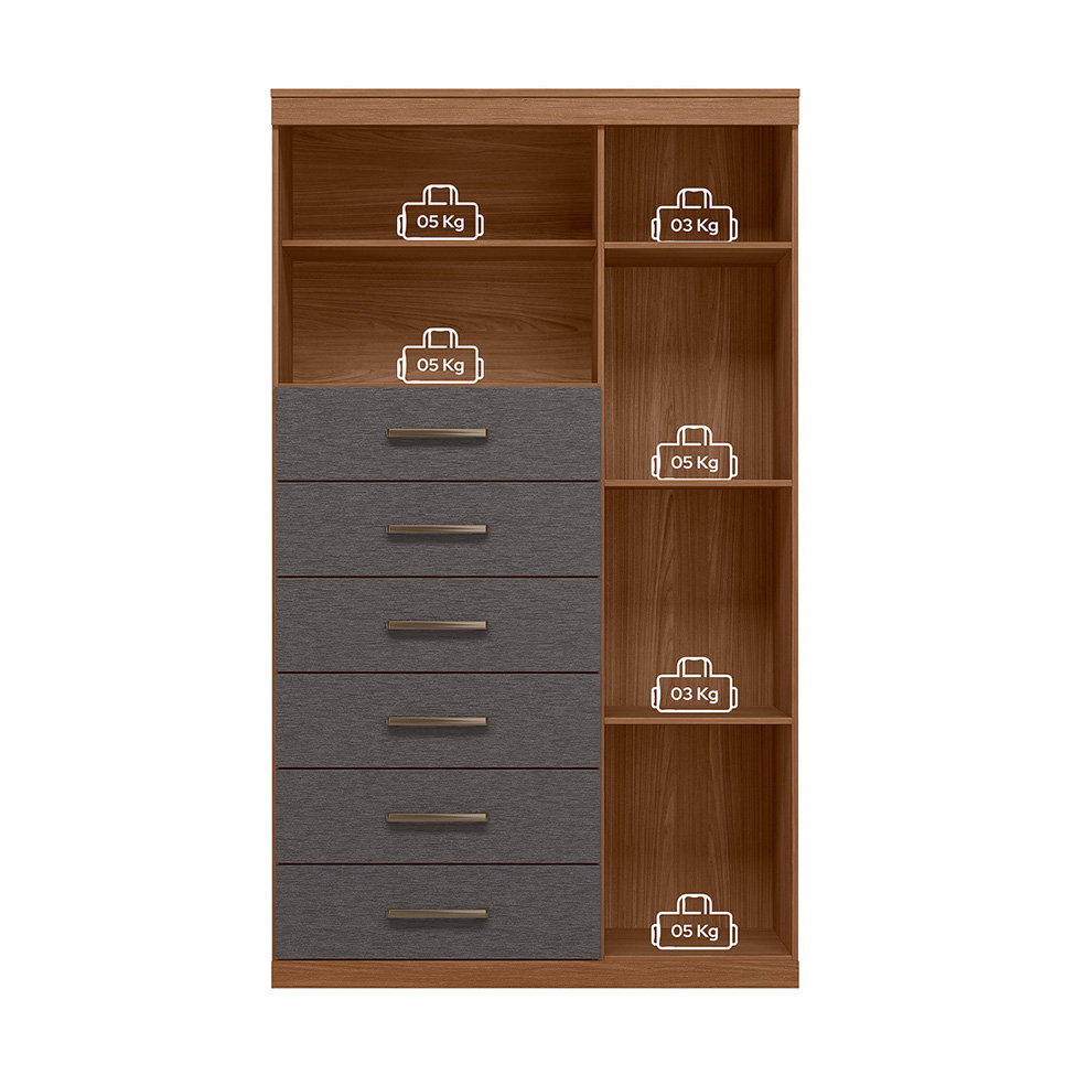 Cômoda Marabá 1 Porta 6 Gavetas Jatobá e Grafite