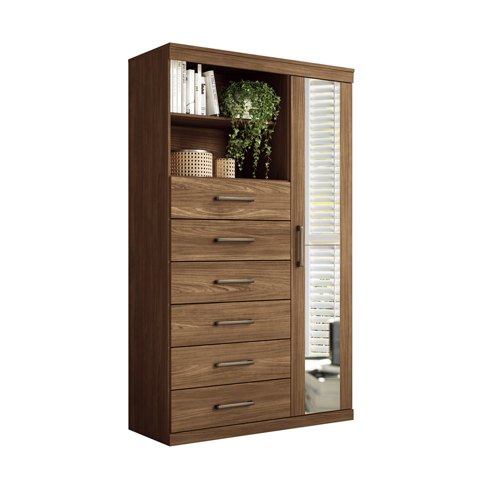 Cômoda Marabá com Espelho 1 Porta 6 Gavetas Jatobá