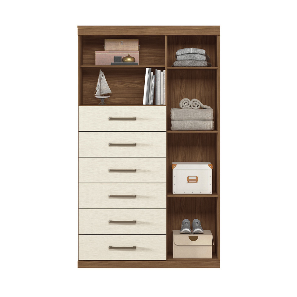 Cômoda Marabá com Espelho 1 Porta 6 Gavetas Jatobá e Areia