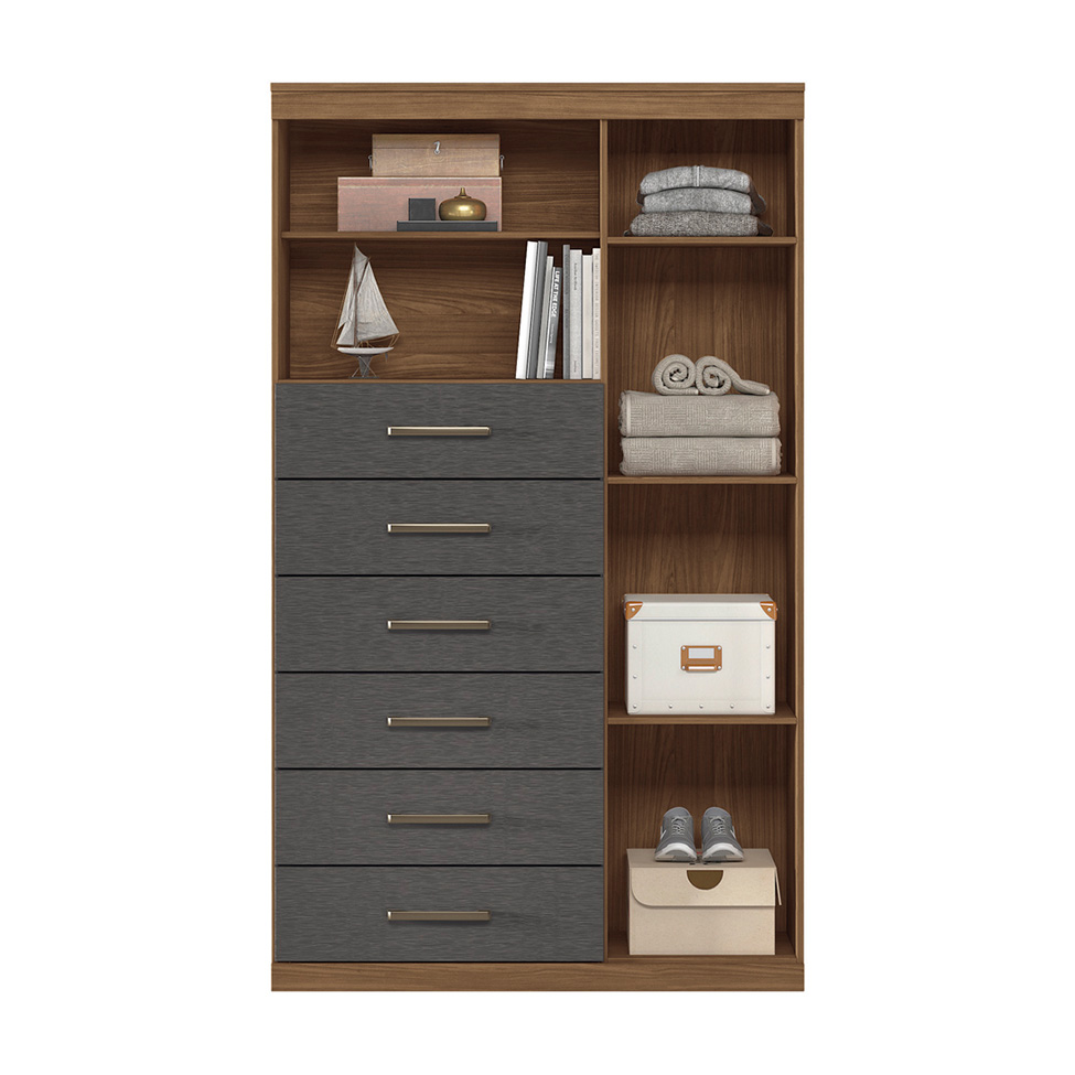 Cômoda Marabá com Espelho 1 Porta 6 Gavetas Jatobá e Grafite