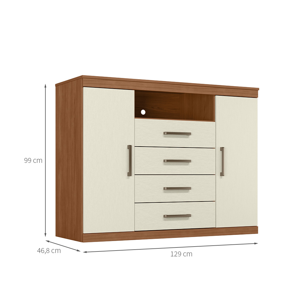 Cômoda Master 2 Portas 4 Gavetas Jabotá e Areia
