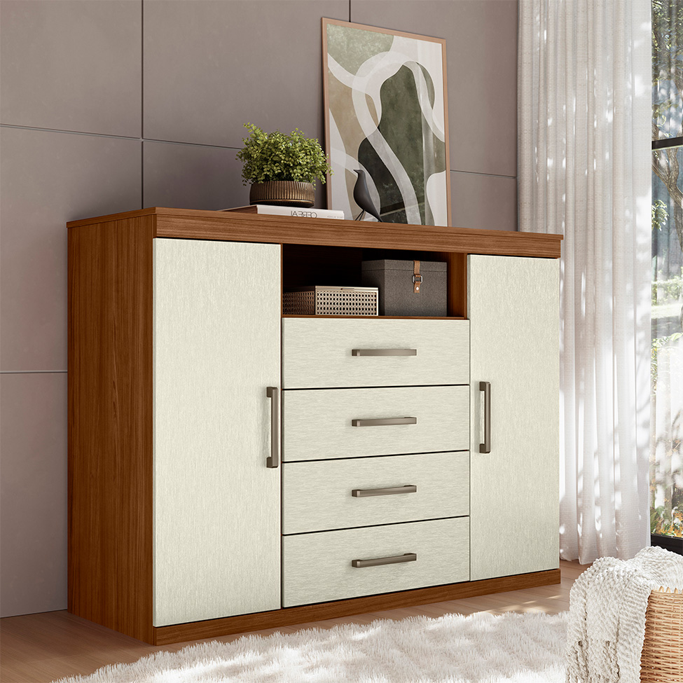 Cômoda Master 2 Portas 4 Gavetas Jabotá e Areia