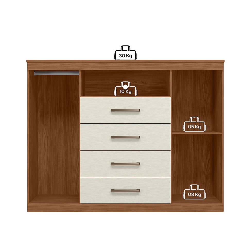 Cômoda Master 2 Portas 4 Gavetas Jabotá e Areia