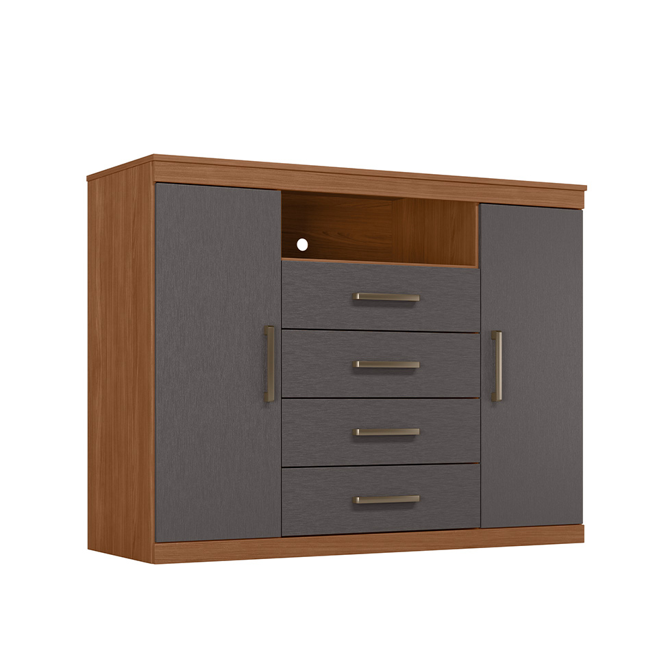 Cômoda Master 2 Portas 4 Gavetas Jabotá e Grafite