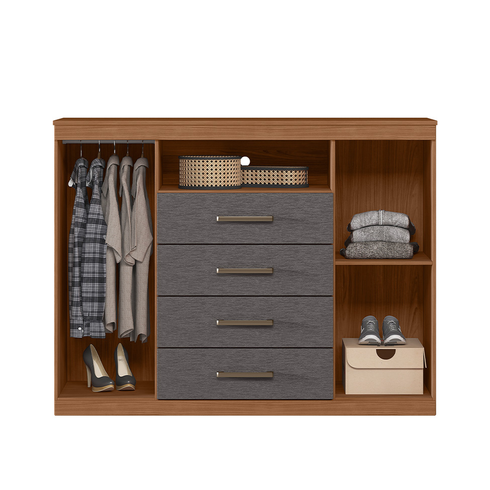 Cômoda Master 2 Portas 4 Gavetas Jabotá e Grafite