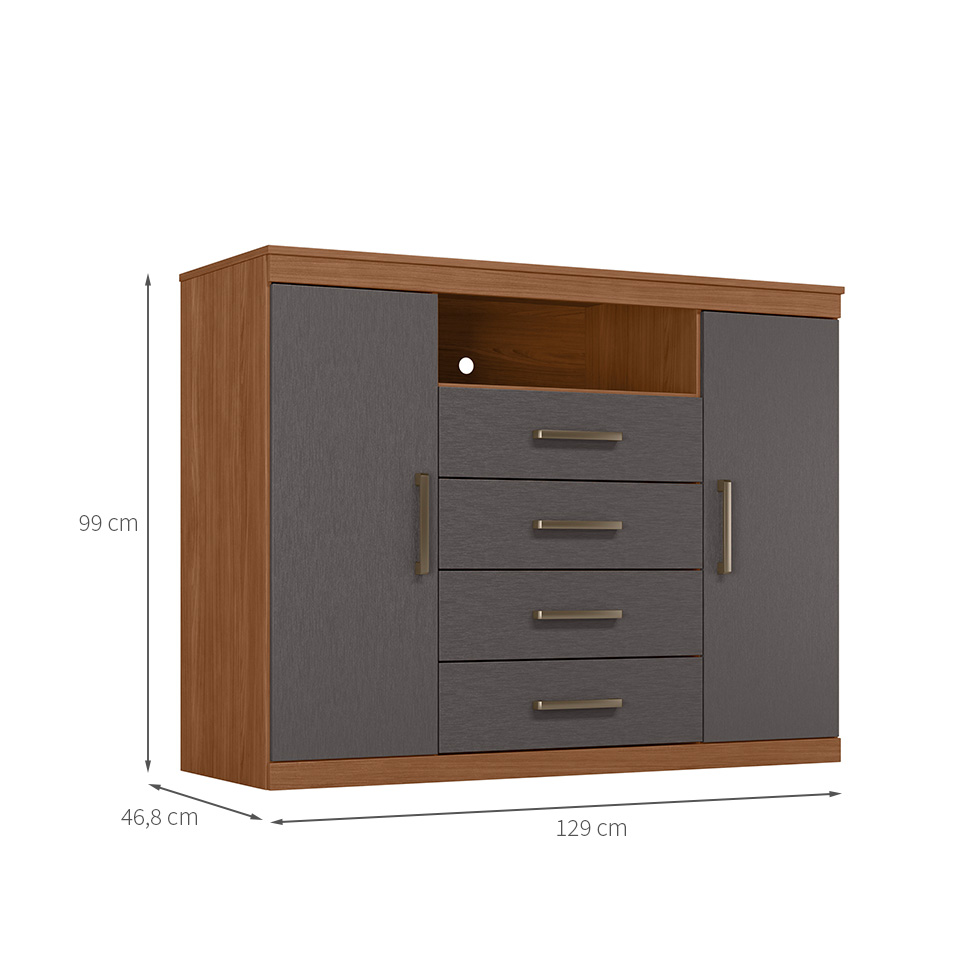 Cômoda Master 2 Portas 4 Gavetas Jabotá e Grafite