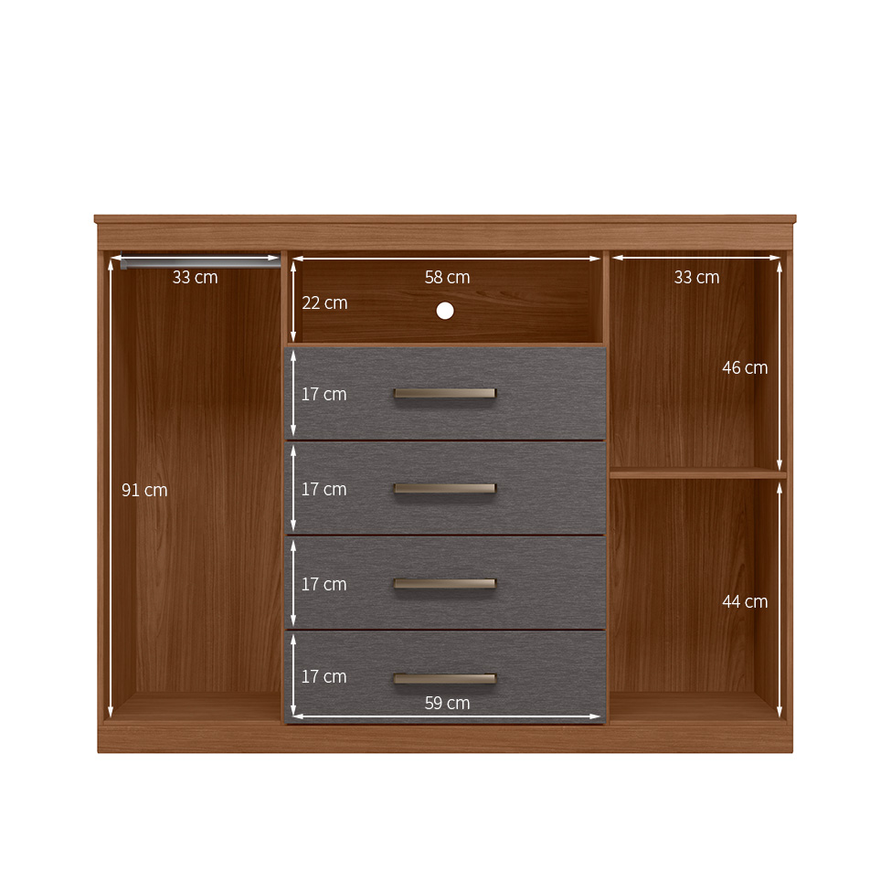 Cômoda Master 2 Portas 4 Gavetas Jabotá e Grafite