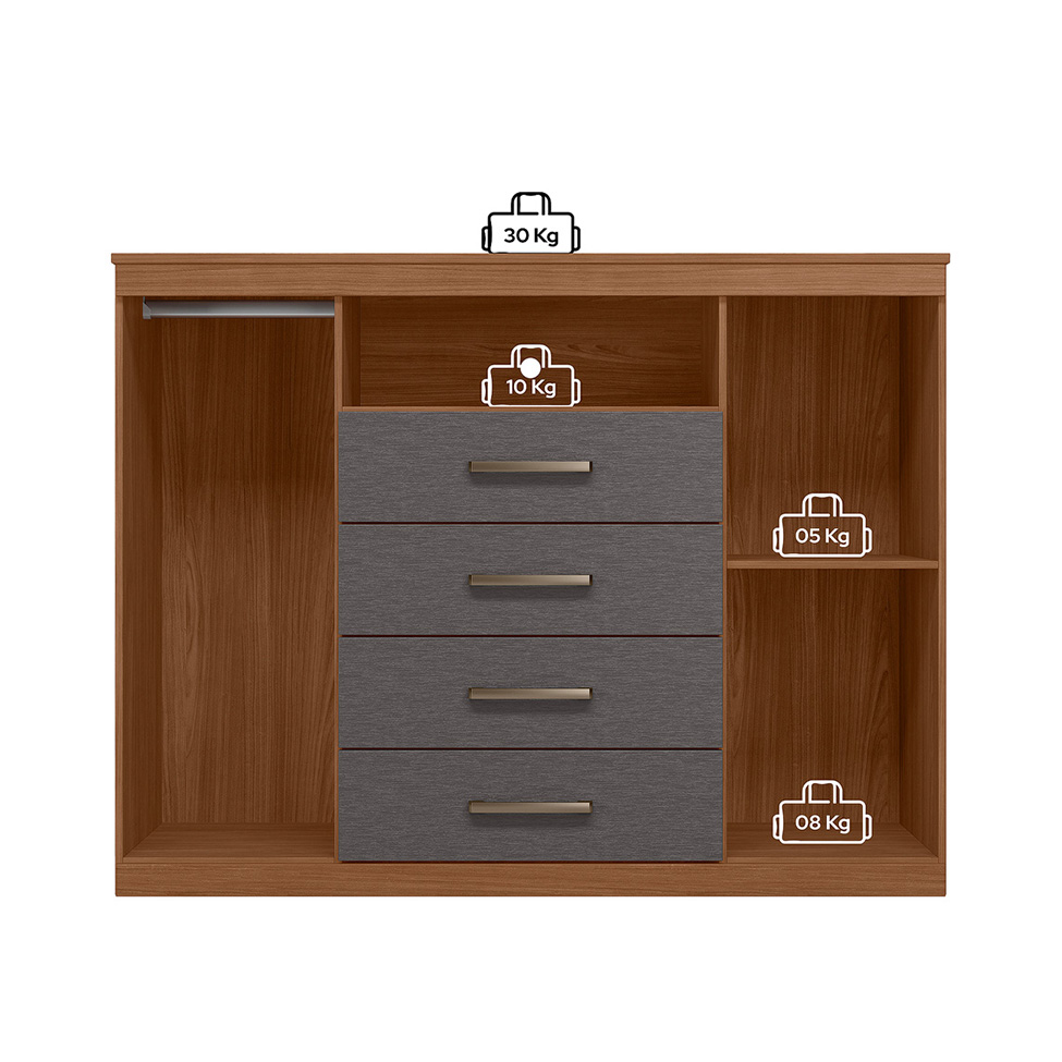 Cômoda Master 2 Portas 4 Gavetas Jabotá e Grafite